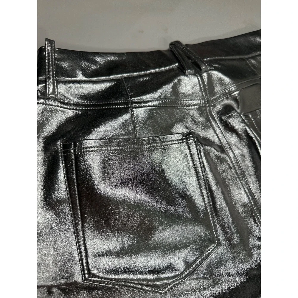Good American Faux Leather Good Icon Straight Pants in Silver Metallic Size 6/28 - Picture 4 of 7